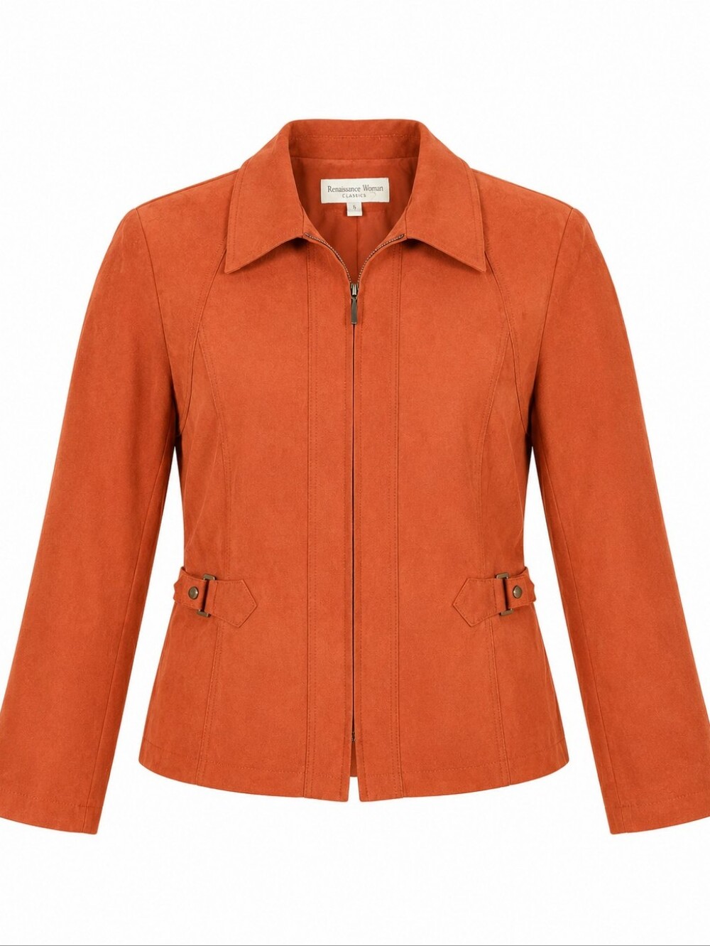 Vintage Conrad C Rust Orange Faux Suede Full Zip Tailored Office Women Blazer 14